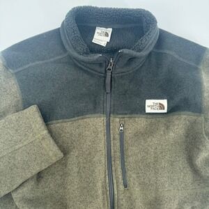 The North Face Mens Full Zip Fleece Jacket Sweater Olive Green Medium